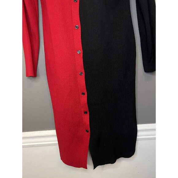 Almost Famous Sweater Dress Womens 3X Red Black Colorblock Button Front - Picture 3 of 13